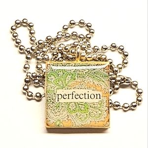 Perfection Orange and Green Tile Pendant Necklace